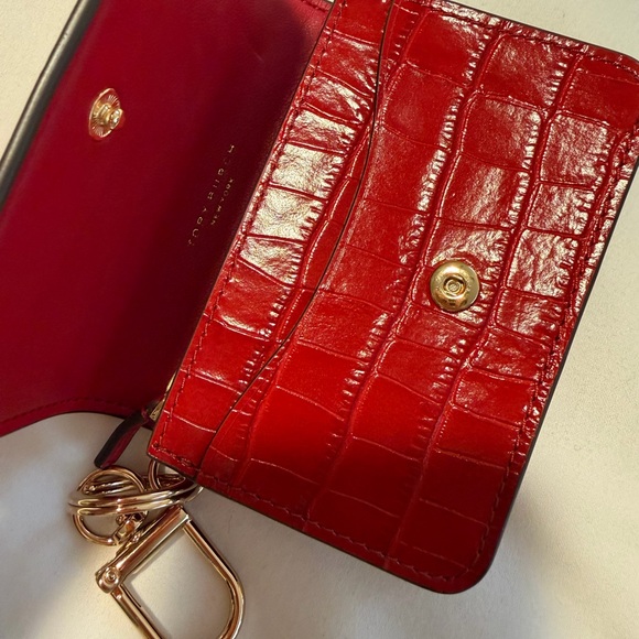 Tory Burch Red Croc-Embossed Key & Card Holder with Gold Hardware - Picture 6 of 9